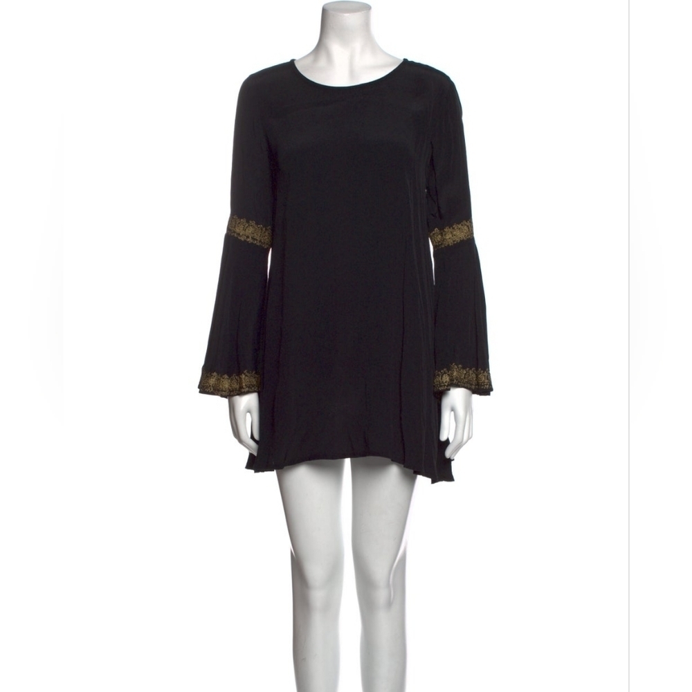 Cleobella Scoop Neck Bell Sleeve Black and Metallic Mini Dress Size